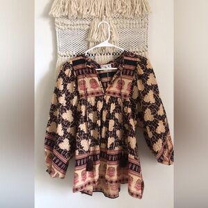 NWT Mille Resort & Travel Charlie Blouse Tassel Tunic Top Puff Sleeves Size XS